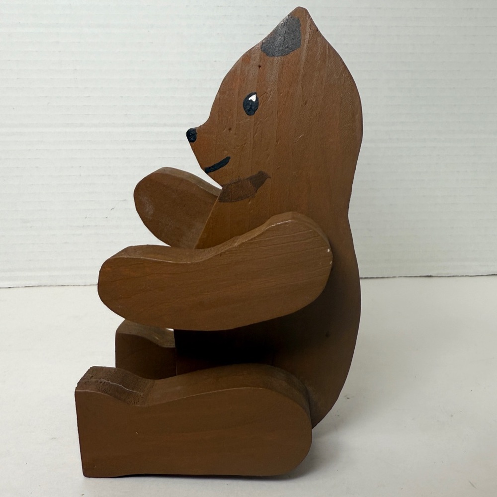 VTG 80s Wooden Teddy Bear Jointed‎ Movable Limbs Hand Carved & Painted Whimsical